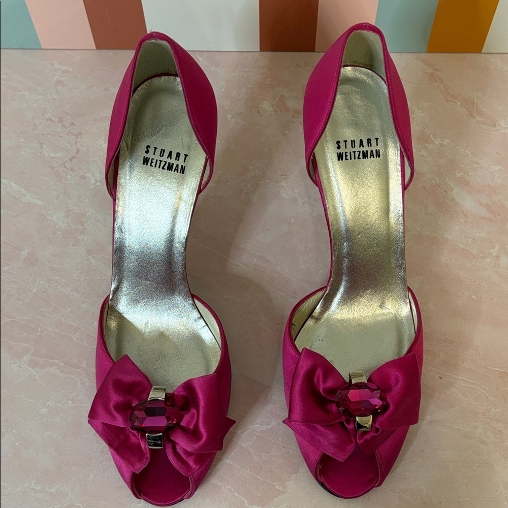 Stuart Weitzman Fuchsia Bow Heels - Picture 9 of 9